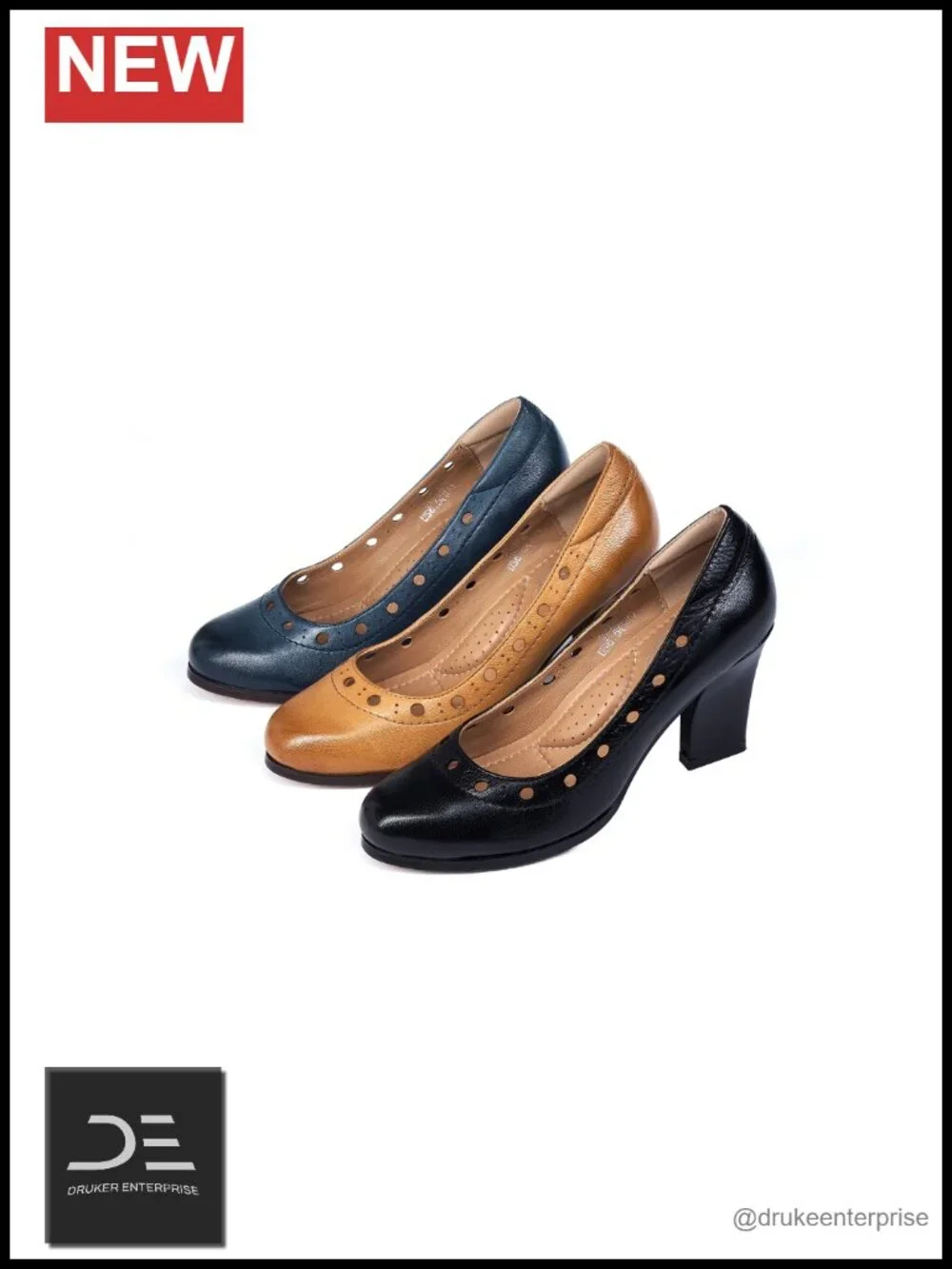 Women's Leather Dress Pumps Chunky High Heel Office Work Shoes